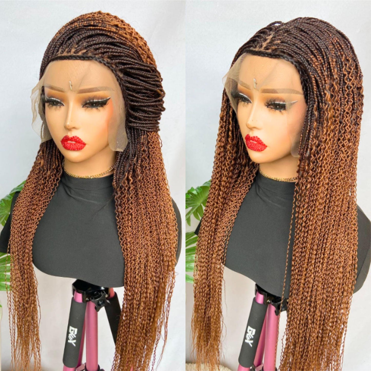 Braided Wigs for Black Women Handmade 30" Spiral Braided Wig – Ombre Brown Ginger Lace Closure – product image 3