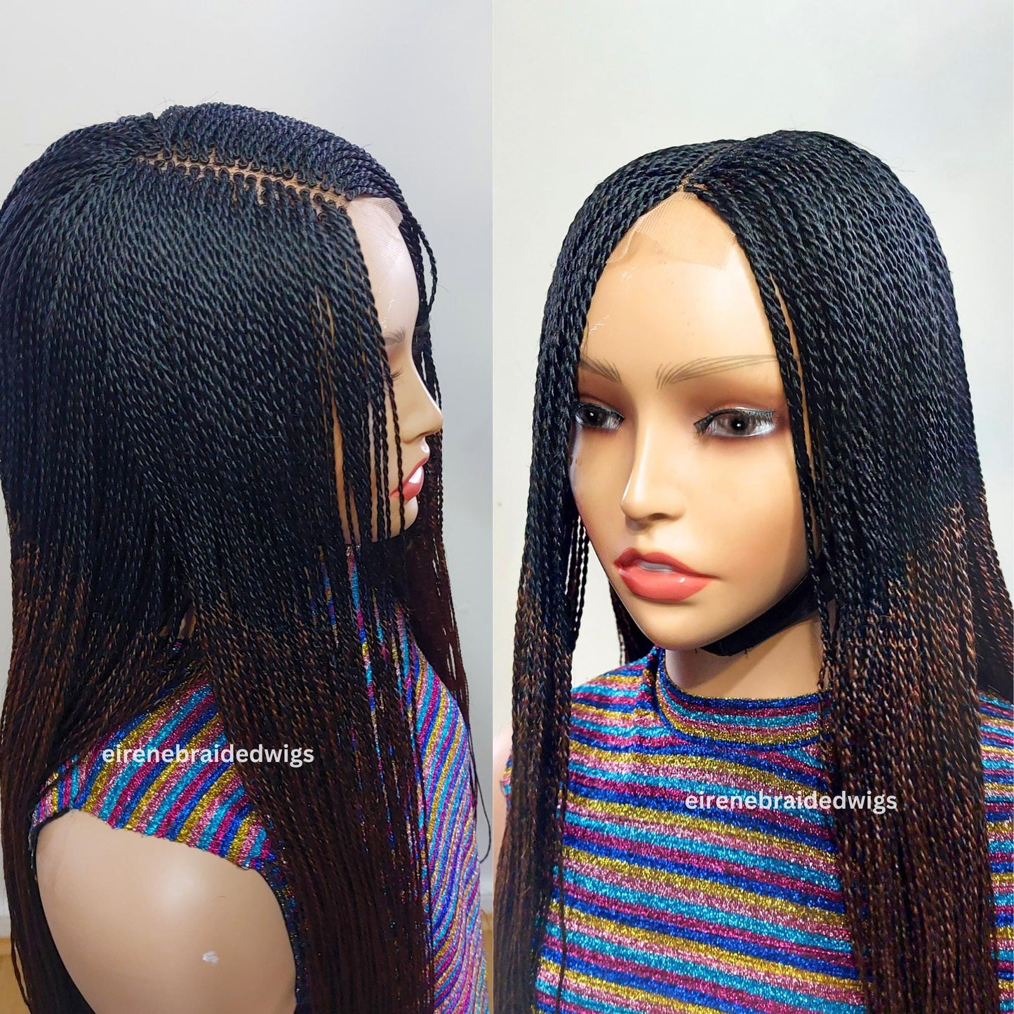 Micro Twist Braided Wig, long black brown lightweight glueless ombre million braids