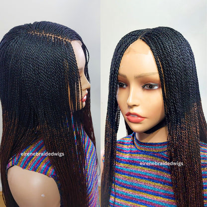 Micro Twist Braided Wig, long black brown lightweight glueless ombre million braids