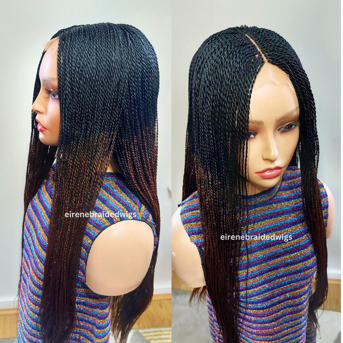 Micro Twist Braided Wig, long black brown lightweight glueless ombre million braids