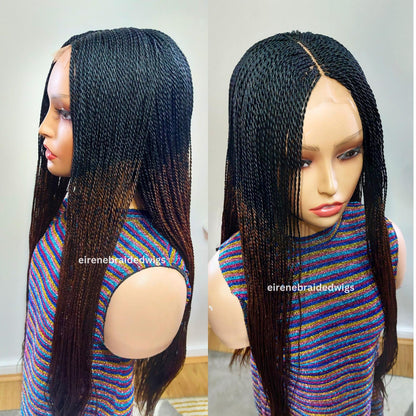Micro Twist Braided Wig, long black brown lightweight glueless ombre million braids