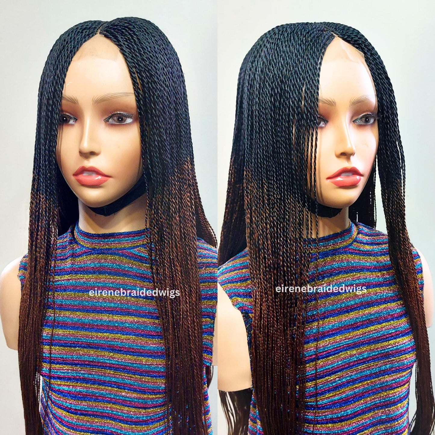 Micro Twist Braided Wig, long black brown lightweight glueless ombre million braids
