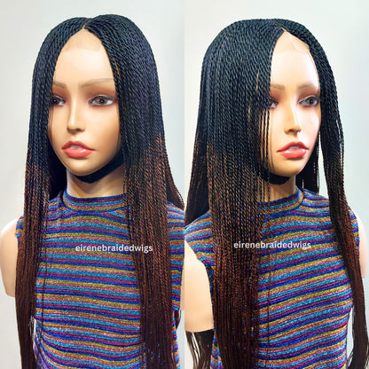 Micro Twist Braided Wig, long black brown lightweight glueless ombre million braids