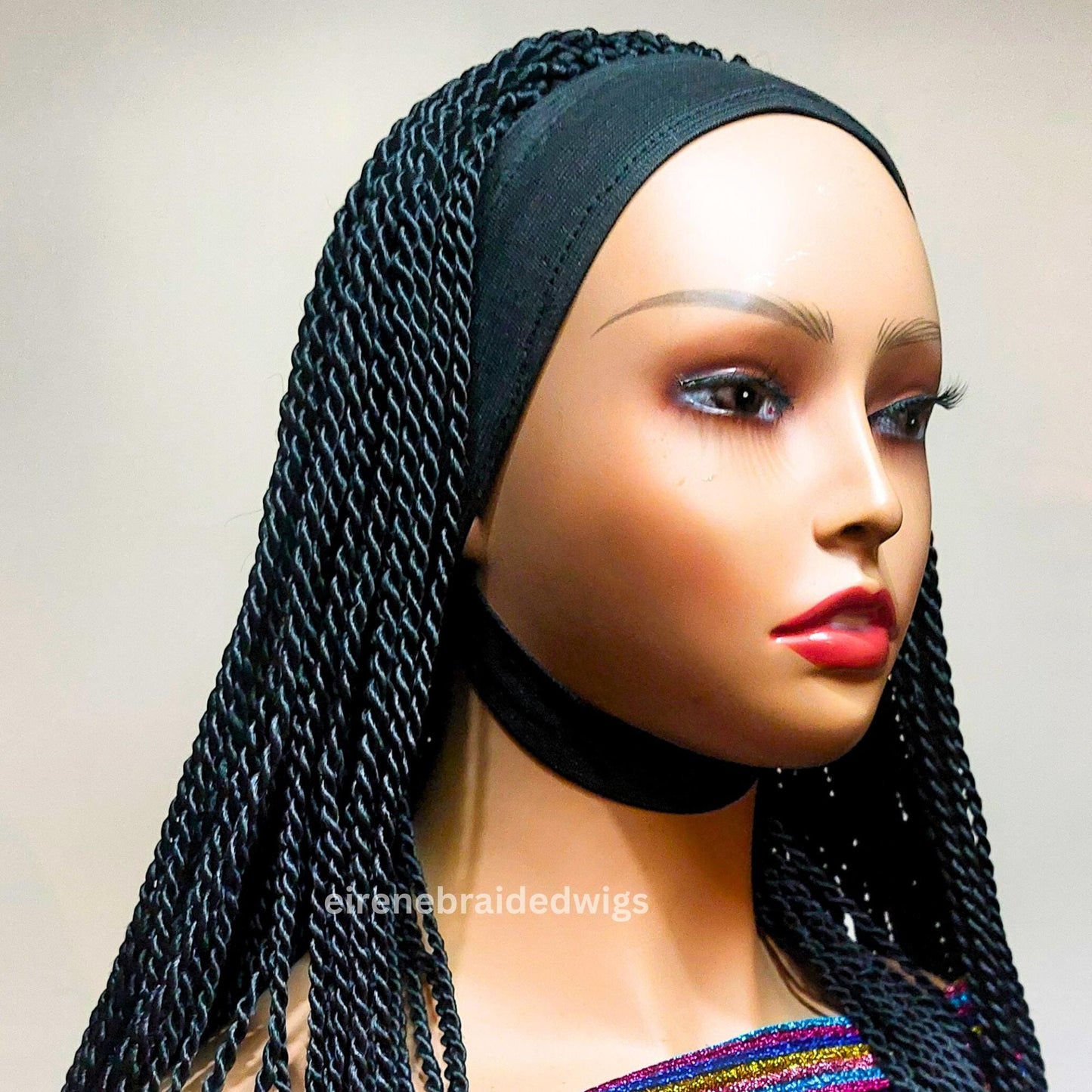 Braided twist headband wig for black women lightweight long single box braids colour 1b, custom wig, alopecia wig