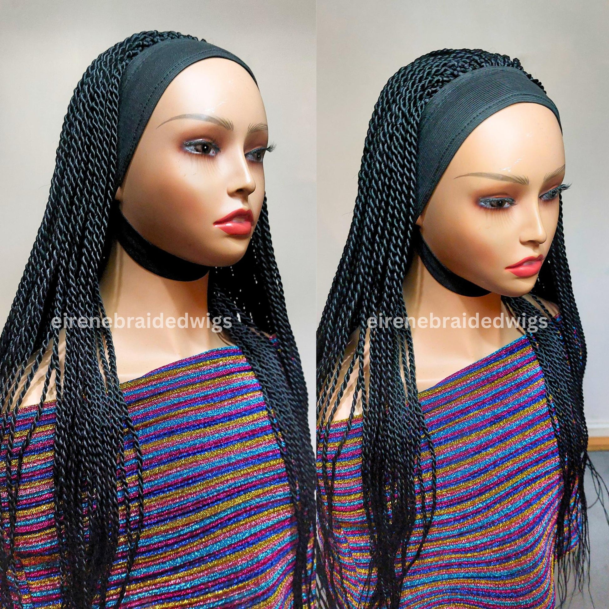Braided twist headband wig for black women lightweight long single box braids colour 1b, custom wig, alopecia wig