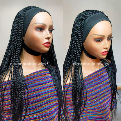 Braided twist headband wig for black women lightweight long single box braids colour 1b, custom wig, alopecia wig