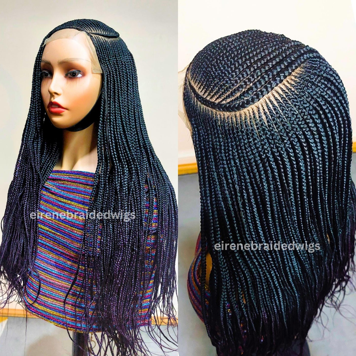 Lace Frontal Human Hair C-cut Fulani Cornrow wig, nigerian wig, braided wig, black wig, single braids, 30inches wig, ghana weave, baby hair