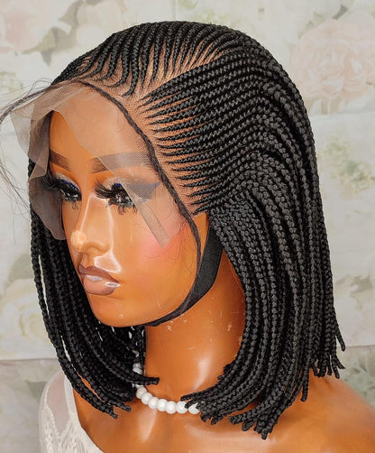 Short bob lace frontal conrow weave braided wigs for black women