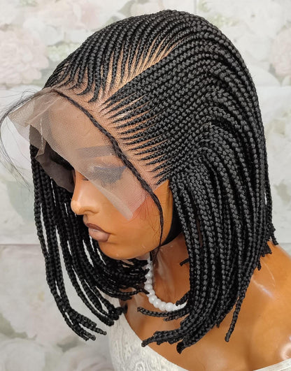Short bob lace frontal conrow weave braided wigs for black women
