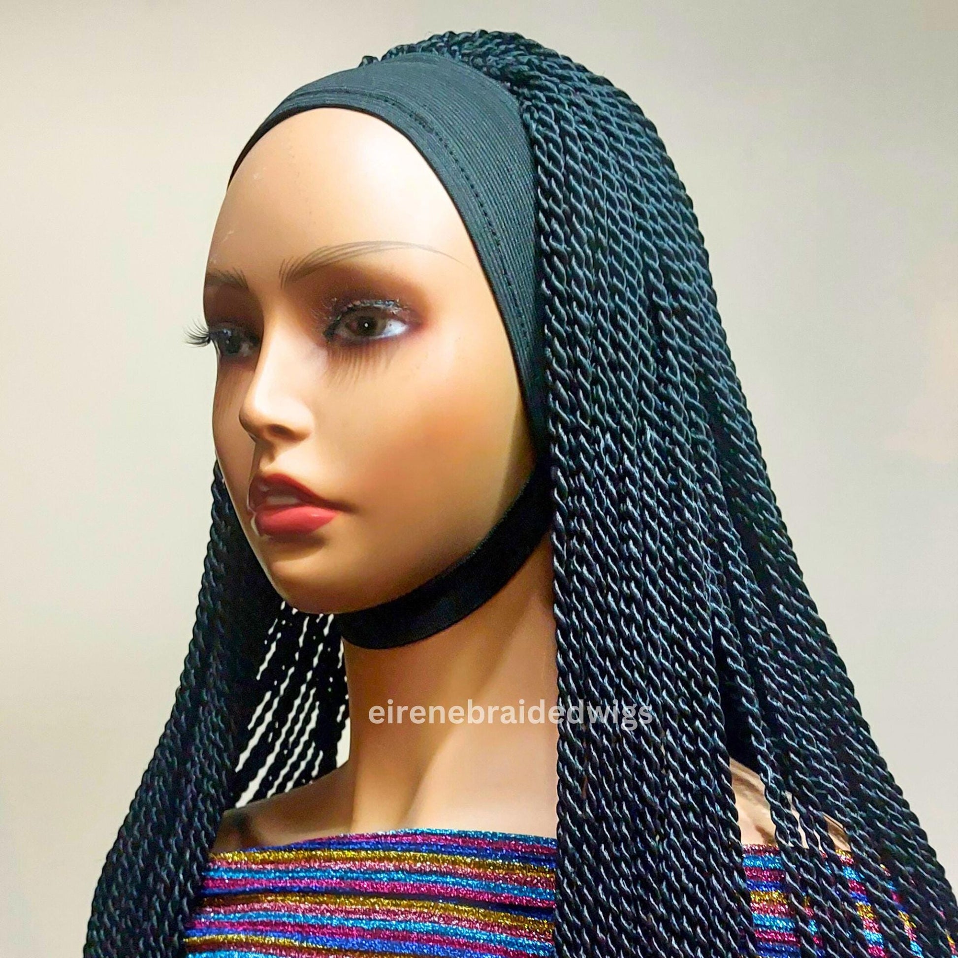 Braided twist headband wig for black women lightweight long single box braids colour 1b, custom wig, alopecia wig