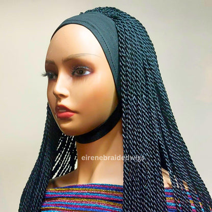 Braided twist headband wig for black women lightweight long single box braids colour 1b, custom wig, alopecia wig