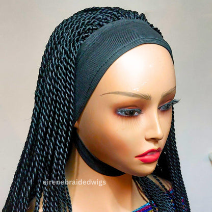 Braided twist headband wig for black women lightweight long single box braids colour 1b, custom wig, alopecia wig