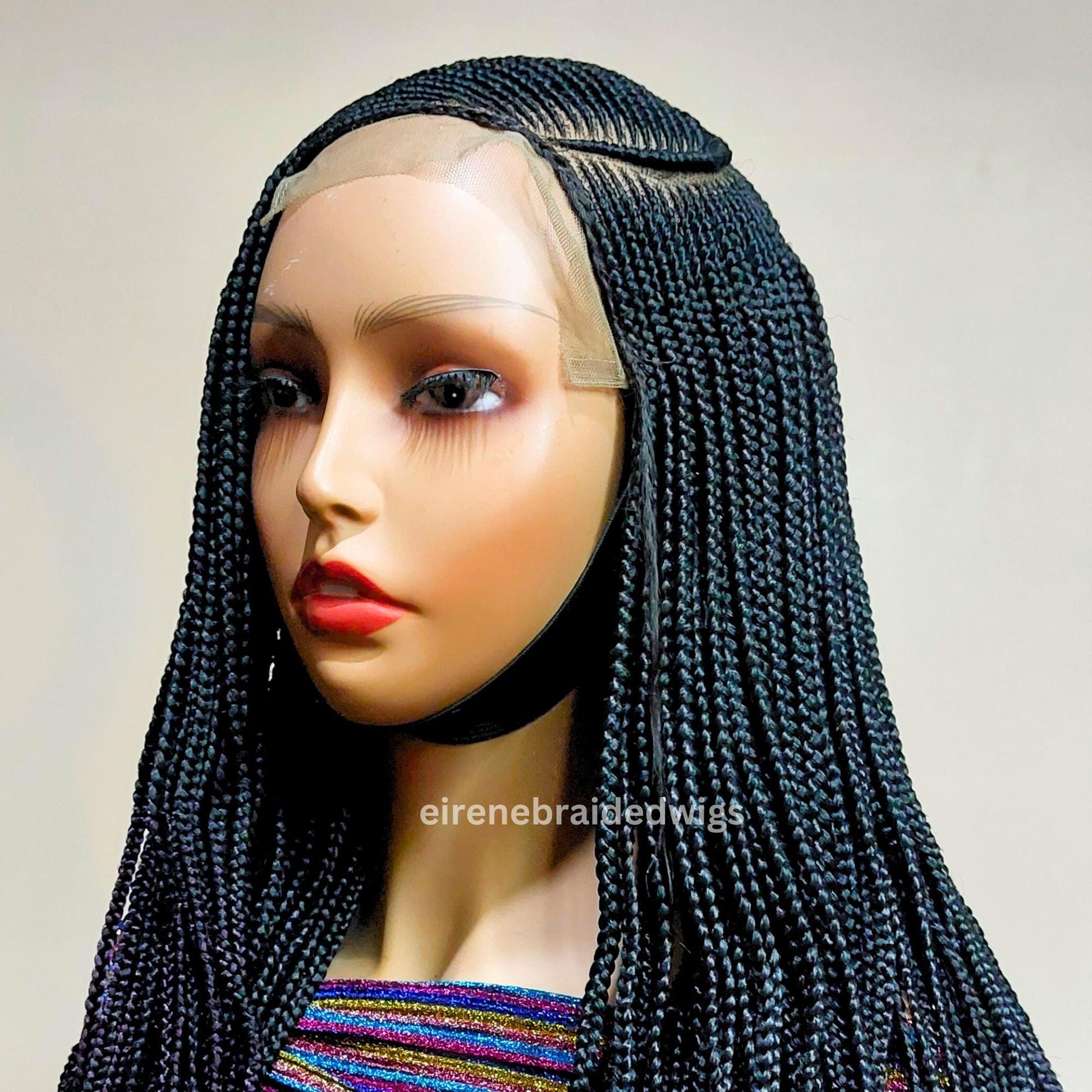 Lace Frontal Human Hair C-cut Fulani Cornrow wig, nigerian wig, braided wig, black wig, single braids, 30inches wig, ghana weave, baby hair