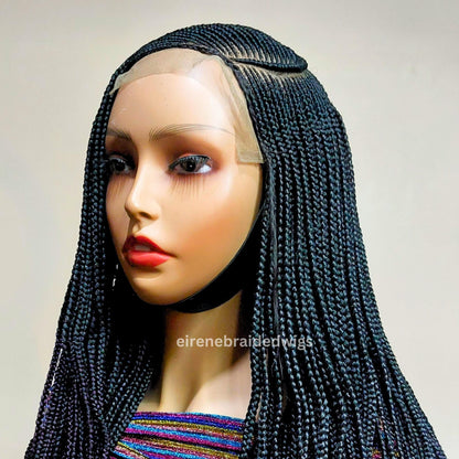 Lace Frontal Human Hair C-cut Fulani Cornrow wig, nigerian wig, braided wig, black wig, single braids, 30inches wig, ghana weave, baby hair