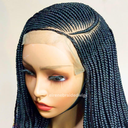 Lace Frontal Human Hair C-cut Fulani Cornrow wig, nigerian wig, braided wig, black wig, single braids, 30inches wig, ghana weave, baby hair