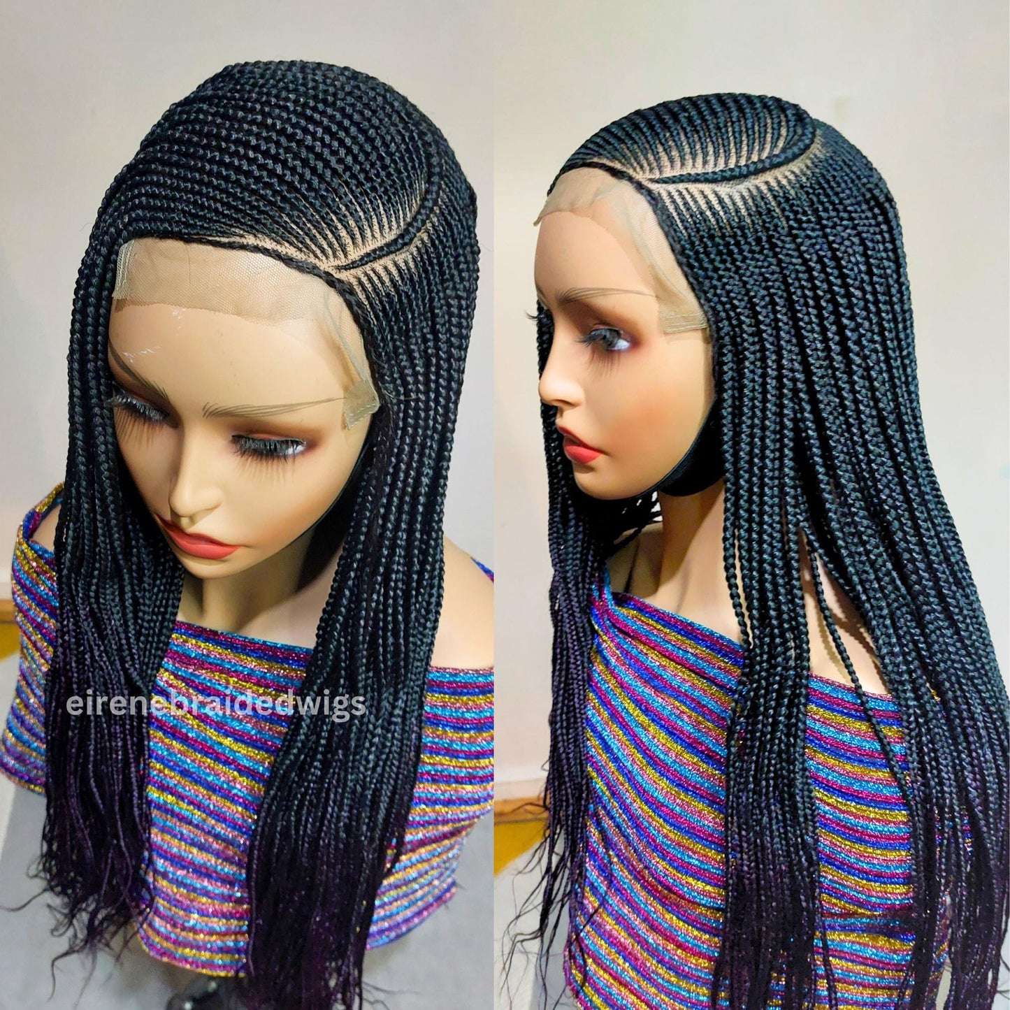 Lace Frontal Human Hair C-cut Fulani Cornrow wig, nigerian wig, braided wig, black wig, single braids, 30inches wig, ghana weave, baby hair