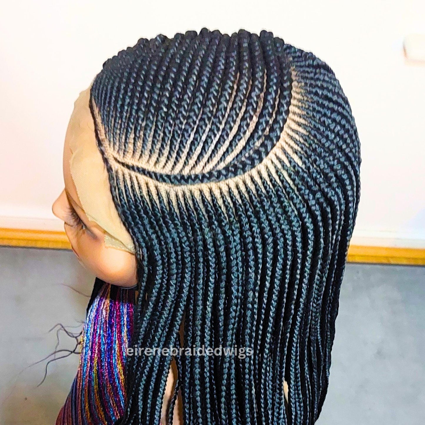 Lace Frontal Human Hair C-cut Fulani Cornrow wig, nigerian wig, braided wig, black wig, single braids, 30inches wig, ghana weave, baby hair