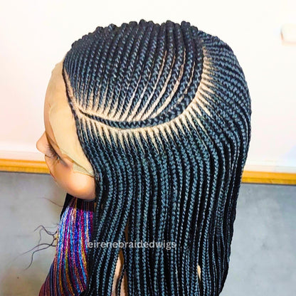 Lace Frontal Human Hair C-cut Fulani Cornrow wig, nigerian wig, braided wig, black wig, single braids, 30inches wig, ghana weave, baby hair