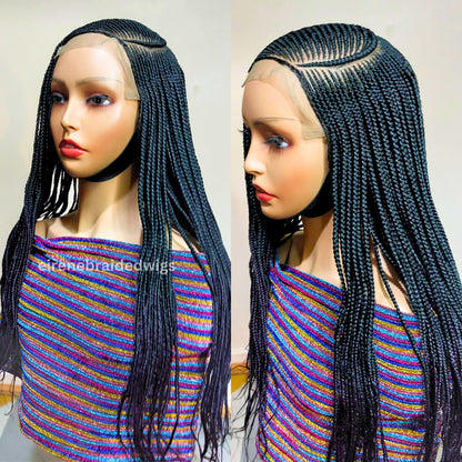 Lace Frontal Human Hair C-cut Fulani Cornrow wig, nigerian wig, braided wig, black wig, single braids, 30inches wig, ghana weave, baby hair