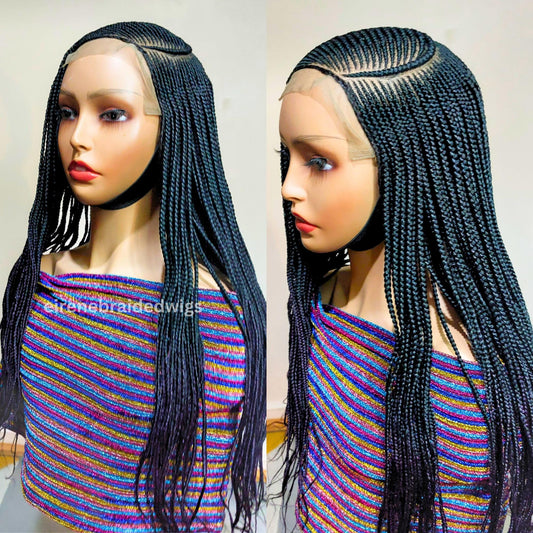 Lace Frontal Human Hair C-cut Fulani Cornrow wig, nigerian wig, braided wig, black wig, single braids, 30inches wig, ghana weave, baby hair