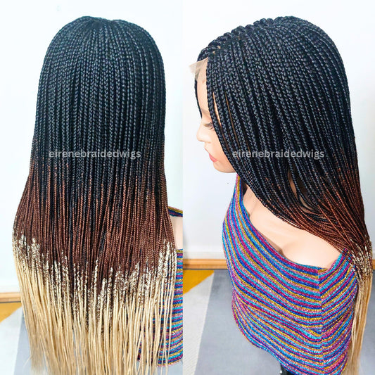 30inch gold black blonde Single Box Braids Wig For Black Women