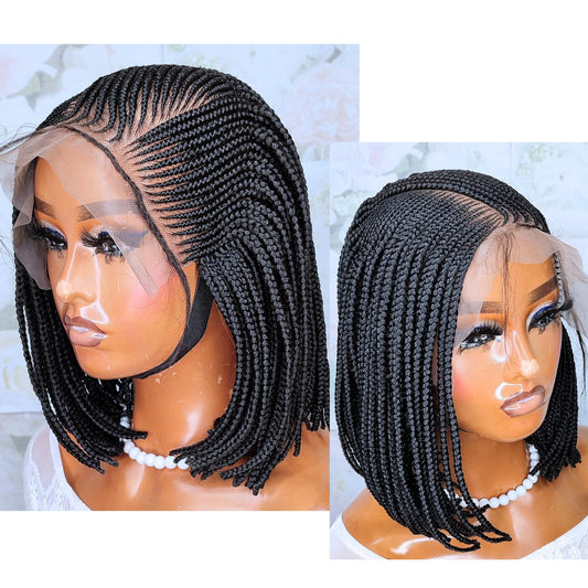 Short bob lace frontal conrow weave braided wigs for black women