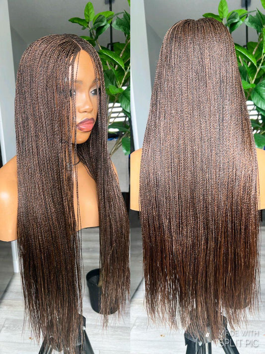 Braided Wigs for Black Women 26 Inch Micro Twist Wig – Nano Braids Human Hair Lace Closure – product image 1