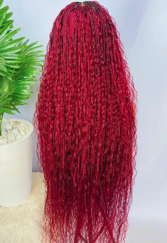 Knotless Boho Box Braids Wig, Curly long human hair lace front single braid glueless wig