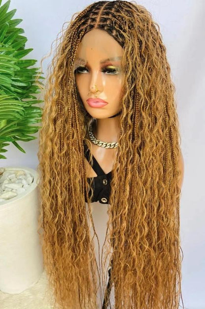 Braided Wigs for Black Women Knotless Boho Goddess Loc Wig – Curly Braid Lace Front – Silver Wavy Hair – product image 6