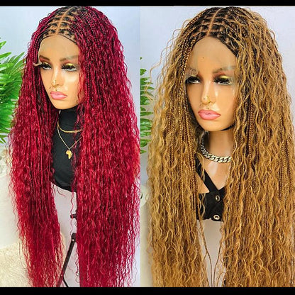 Knotless Boho Box Braids Wig, Curly long human hair lace front single braid glueless wig