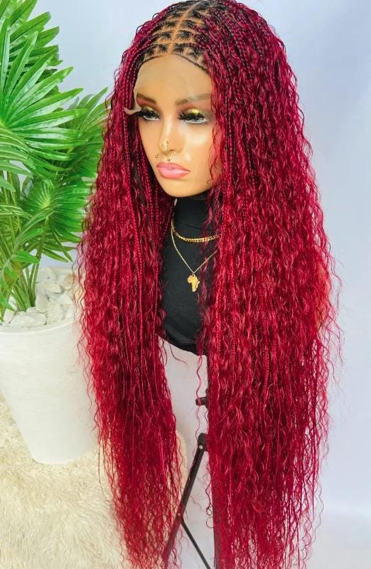 Knotless Boho Box Braids Wig, Curly long human hair lace front single braid glueless wig