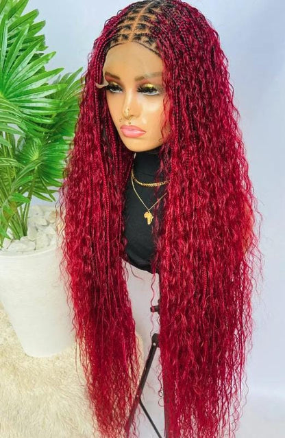 Knotless Boho Box Braids Wig, Curly long human hair lace front single braid glueless wig