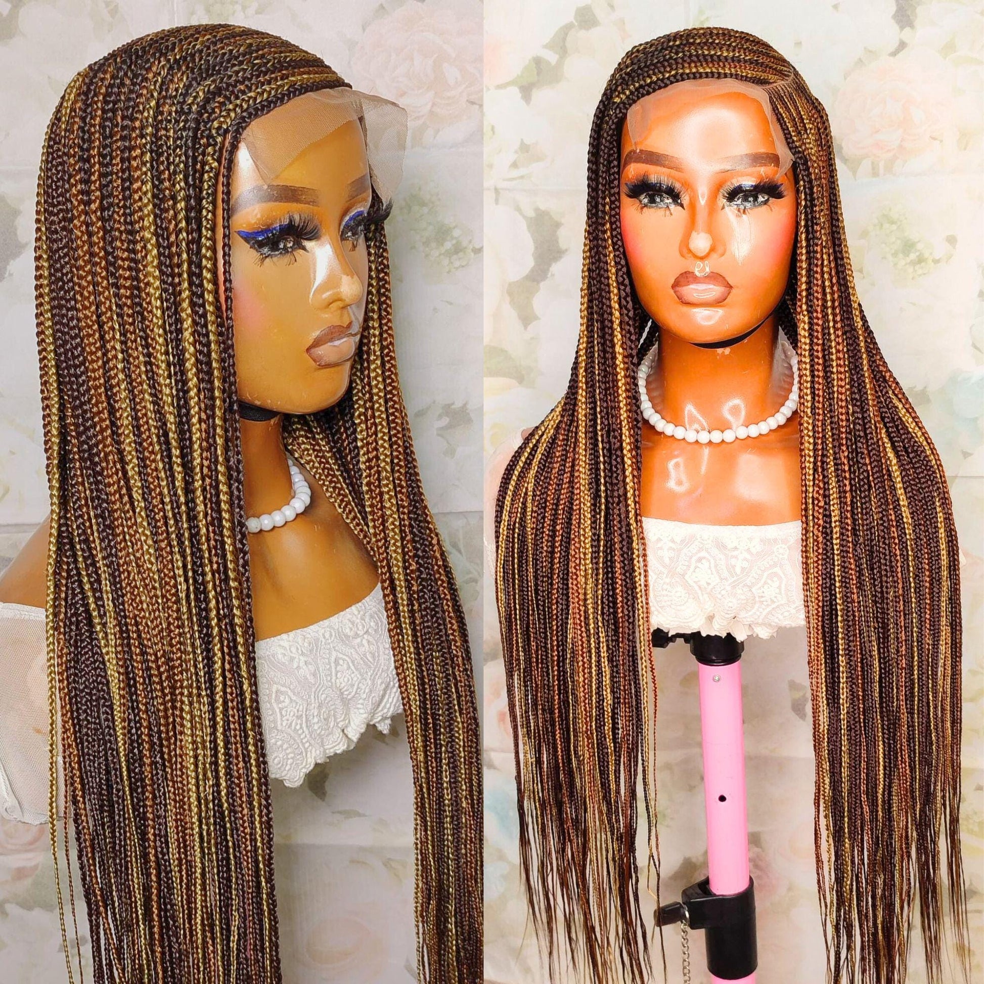 Braided Wigs for Black Women Braided Wig – C-Cut Lace Frontal – Brown Gold Rainbow Box Braid – product image 3