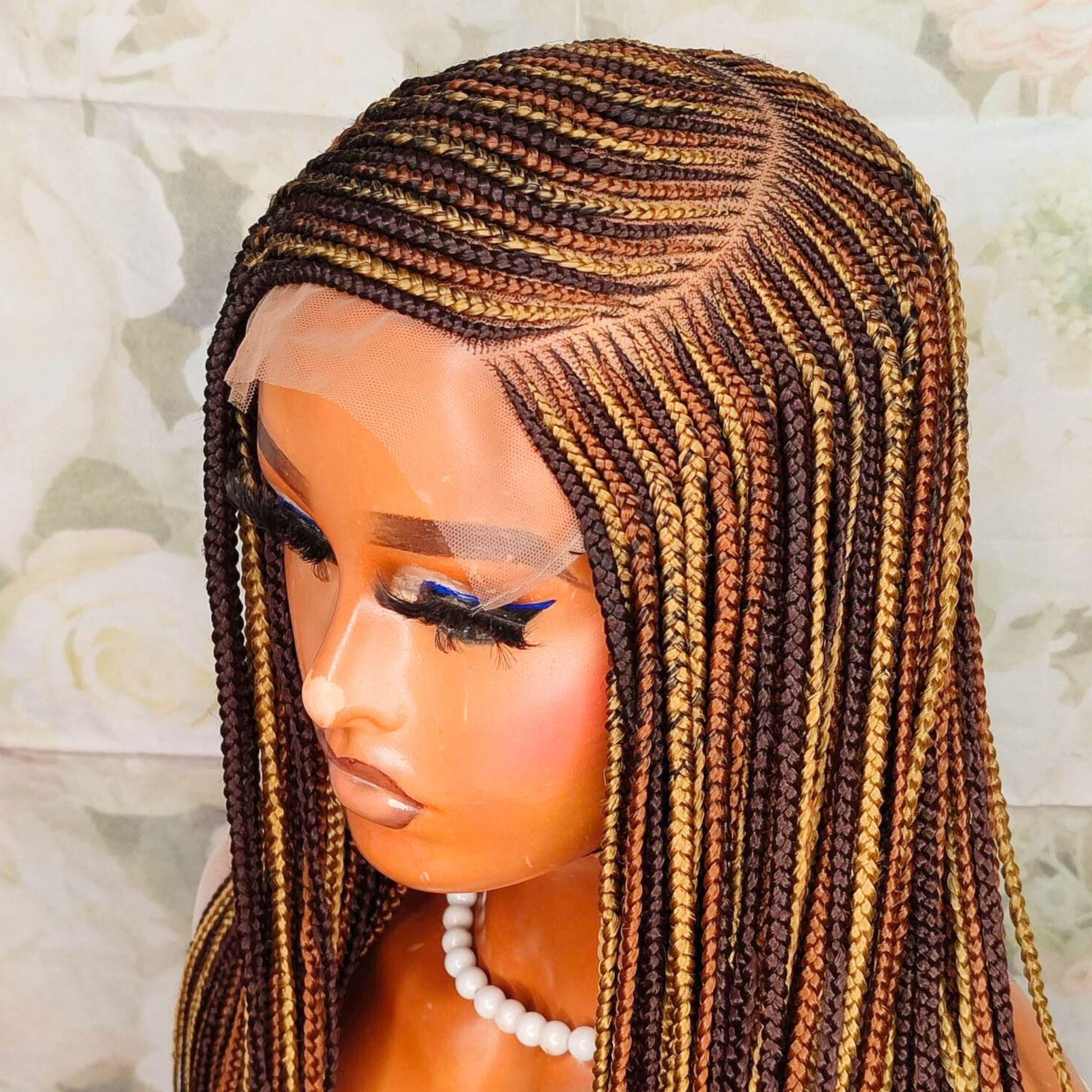 Braided Wigs for Black Women Braided Wig – C-Cut Lace Frontal – Brown Gold Rainbow Box Braid – product image 4