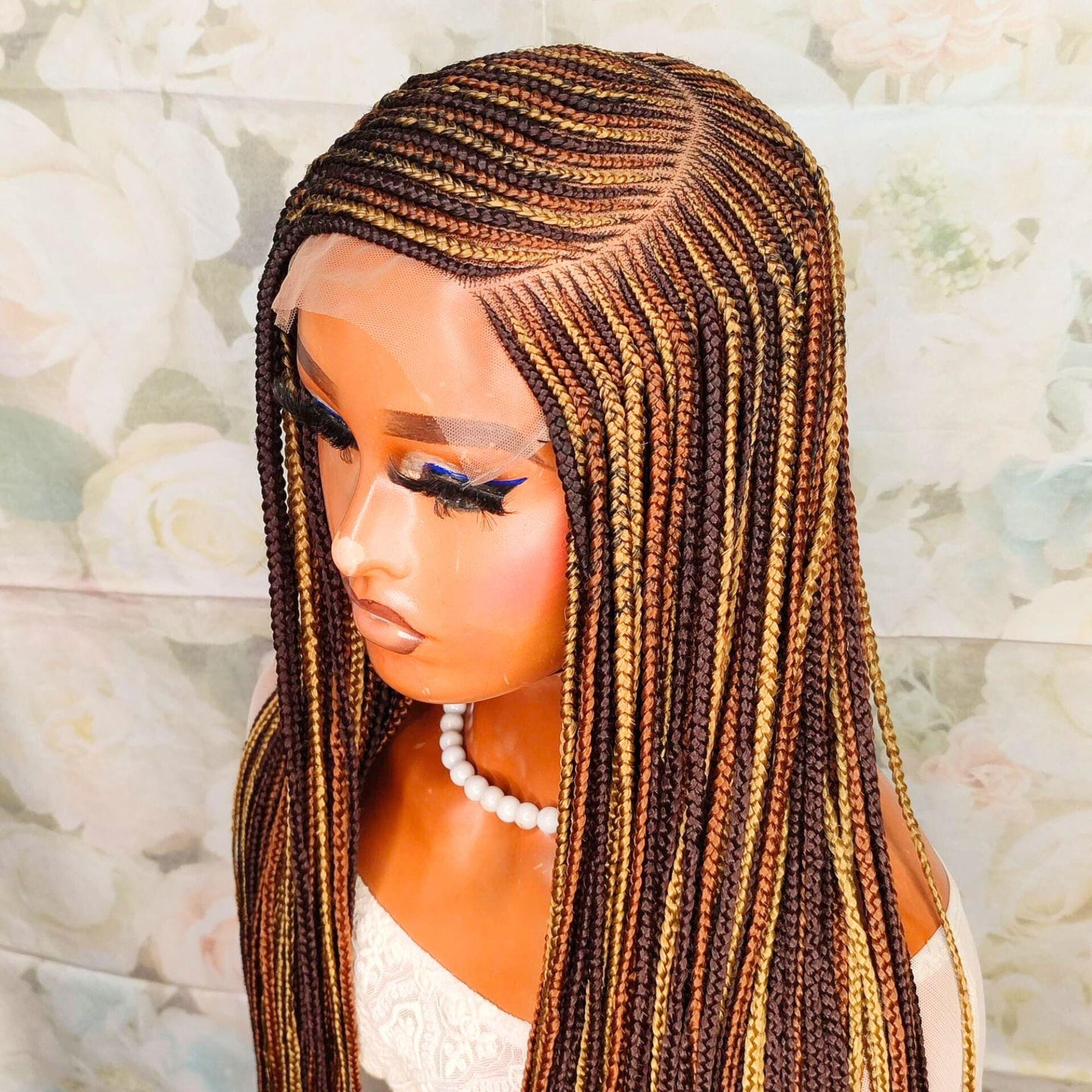 Braided Wigs for Black Women Braided Wig – C-Cut Lace Frontal Brown Gold Rainbow Cornrow Wig – product image 10