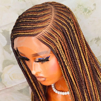 Braided Wigs for Black Women Braided Wig – C-Cut Lace Frontal Brown Gold Rainbow Cornrow Wig – product image 9
