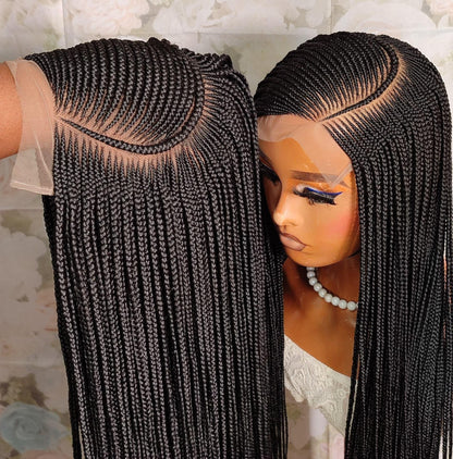 Lace Frontal C-cut Fulani Conrow Braided Wig For Black Women