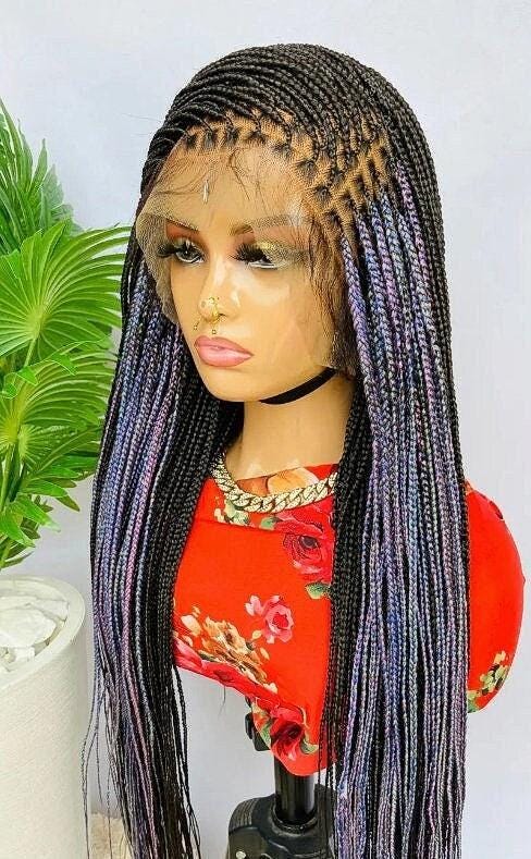 Braided Wigs for Black Women Knotless Box Braided Wig – Lace Frontal Human Hair Blend – Long Single Braid – product image 2