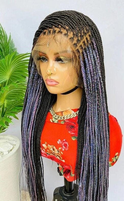 Braided Wigs for Black Women Knotless Box Braided Wig – Lace Frontal Human Hair Blend – Long Single Braid – product image 2