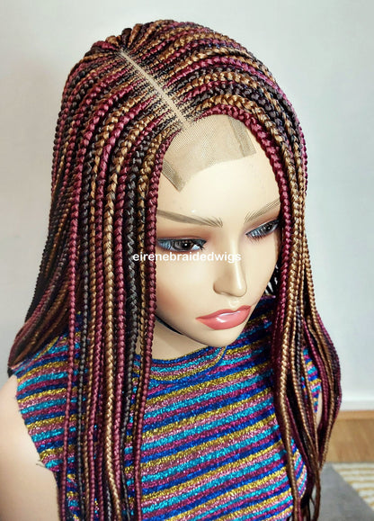 Braided Wigs for Black Women 24" Braided Wig – Red Gold Brown Cornrow – Lace Frontal – product image 3