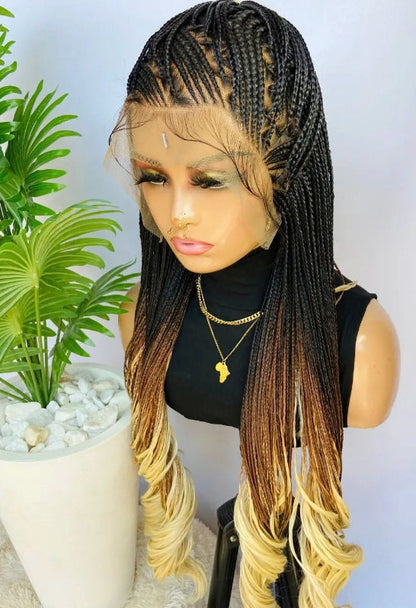 Braided Wigs for Black Women 30-inch Lace Frontal Braided Wig – Boho French Curl Ends – product image 1