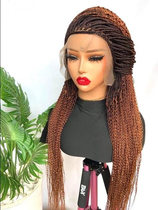 Braided Wigs for Black Women Handmade 30" Spiral Braided Wig – Ombre Brown Ginger Lace Closure – product image 1
