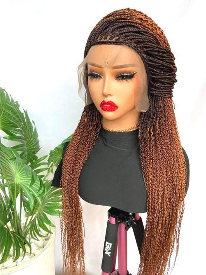 Braided Wigs for Black Women Handmade 30" Spiral Braided Wig – Ombre Brown Ginger Lace Closure – product image 1