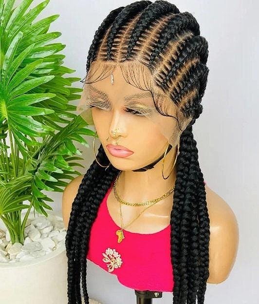 Braided Wigs for Black Women Full Lace Feed-in Cornrow Braided Wig – 30 inch African Tribal Braids – product image 1