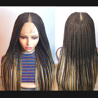 Fulani Cornrow Braided Wig for Black Women – Ghana weaving box braids wig – African Crochet Alopecia wig – Lace frontal human hair – product image 1