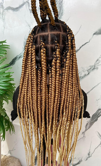 Chunky Knotless Big Box Braided Wig, baby hair full lace african single jumbo braids human hair wig