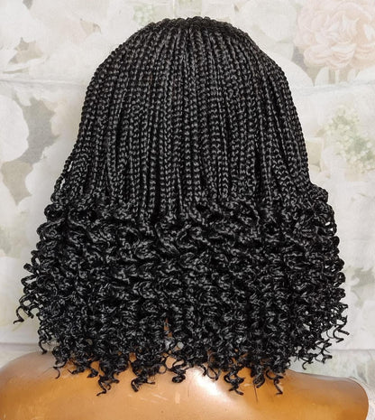 Curly short bob cornrow braided wig for black women