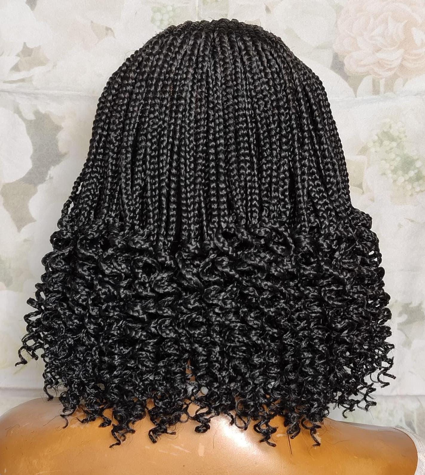 Curly short bob cornrow braided wig for Black Women – glueless centre-part boho curls light-weight lace front baby hair single box – product image 5