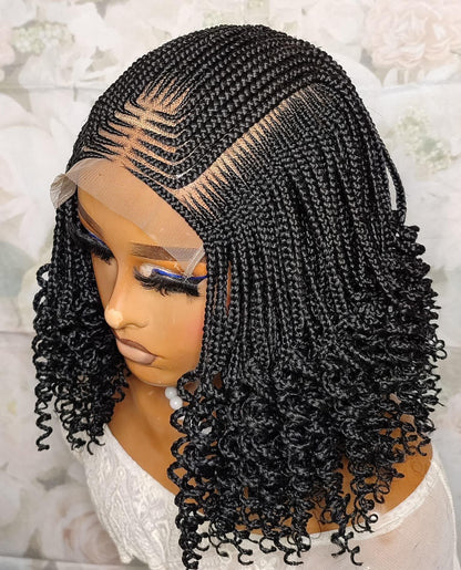 Curly short bob cornrow braided wig for black women