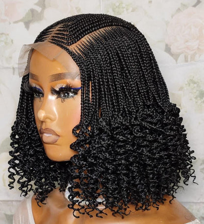 Curly short bob cornrow braided wig for black women